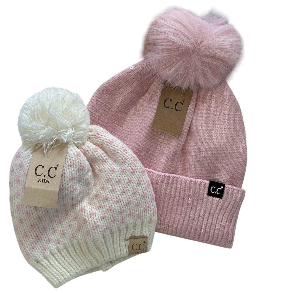 New! 2 Piece Set One For Mom One For Daughter Pom Pom Beanie (K0061)
